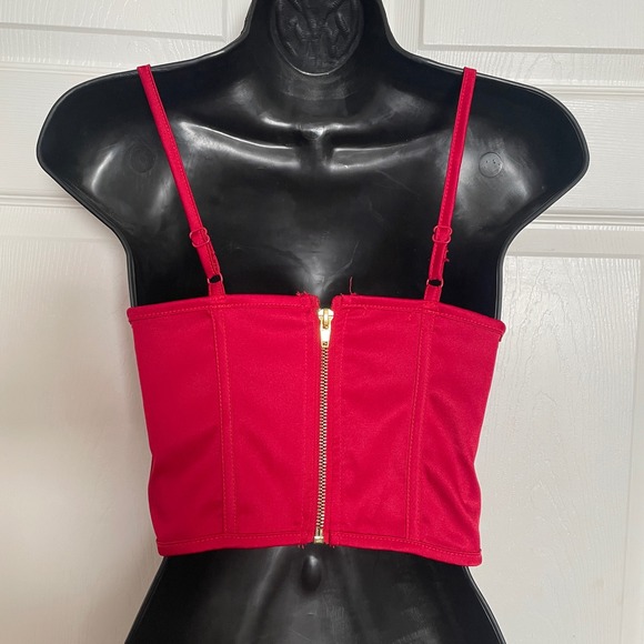 Charlotte Russe Corset Top Junior XS Red Strappy Cutout Y2K Bustier Padded Zip - Picture 3 of 7